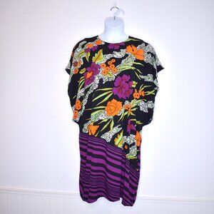 Elok Traditional Floral Batik Dress Sz XL Multicolor Tropical Hawaiian Vintage